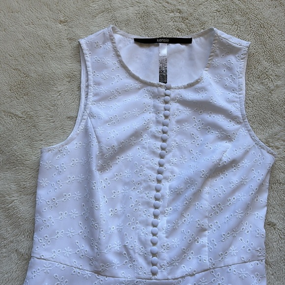 Kensie White Sleeveless Eyelet Dress Fit and Flare Button Front Summer Sundress - Picture 2 of 5